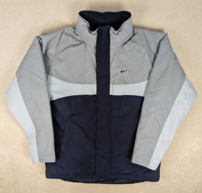 VTG Nike Jacket Men's L Black- Grey Parka 90's Swoosh Full Zip