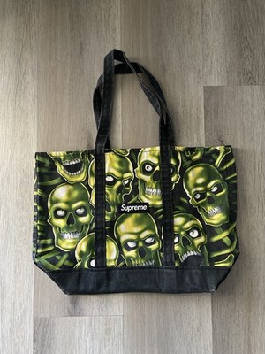 Supreme Skull Pile Denim Tote Bag SS18 Black Liquid Blue Canvas