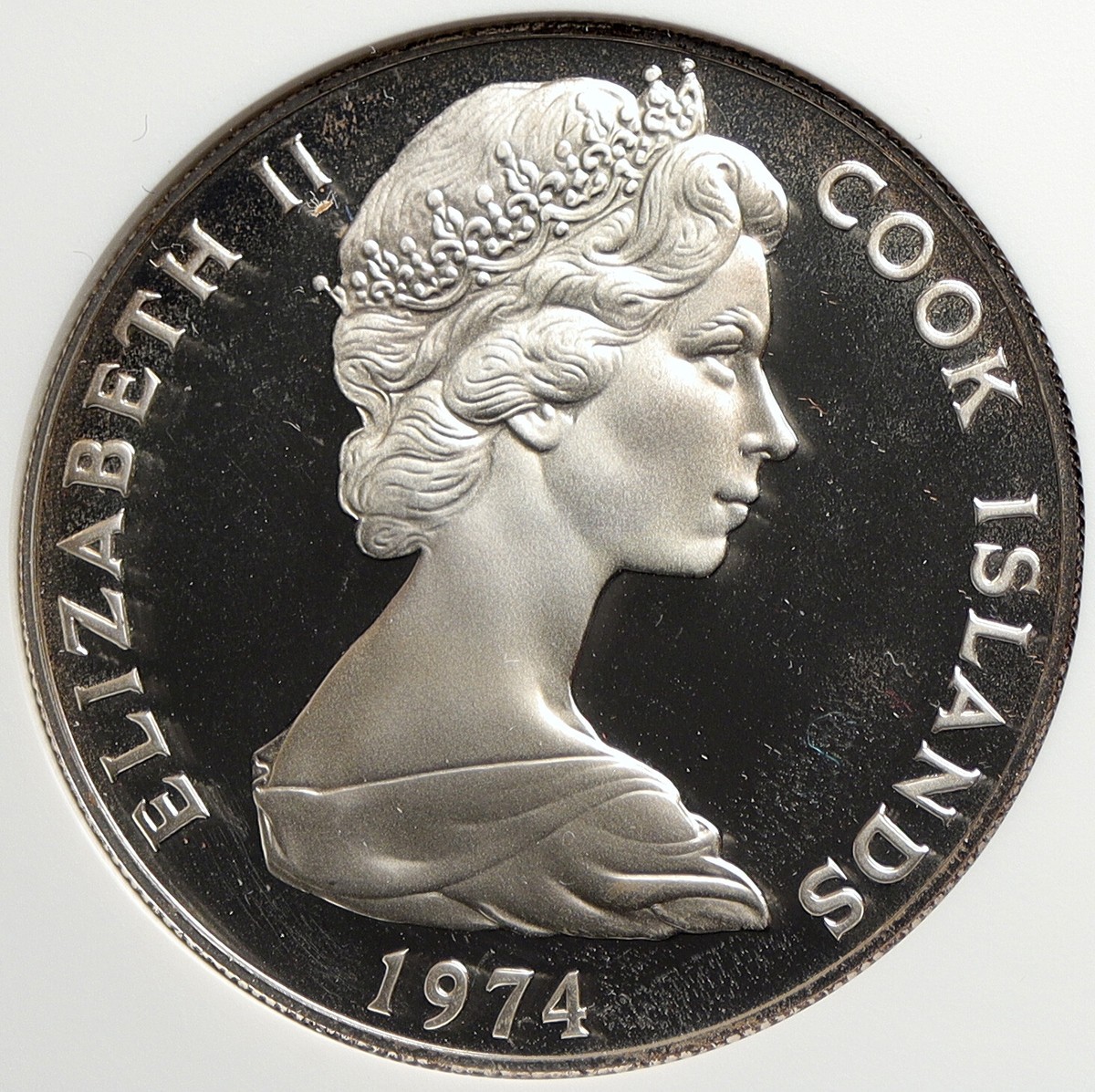 1974 COOK ISLANDS Elizabeth II James Cook PRF Silver 7.5 Dollar