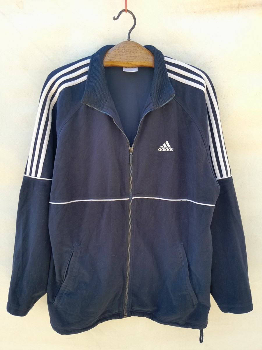Vintage Adidas Velour Track Jacket Men's Large Navy Blue Zip