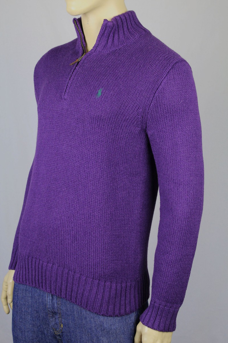 Polo Ralph Lauren Large L Purple 1/2 Half Zip Sweater Green Pony