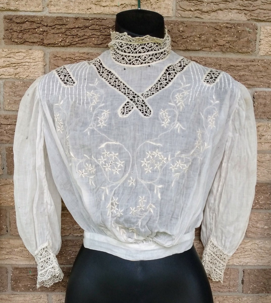 Antique Old Vintage Edwardian Victorian Ivory Lace Blouse Shirt