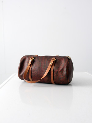 vintage Etro handbag, paisley leather mini duffle purse, brown