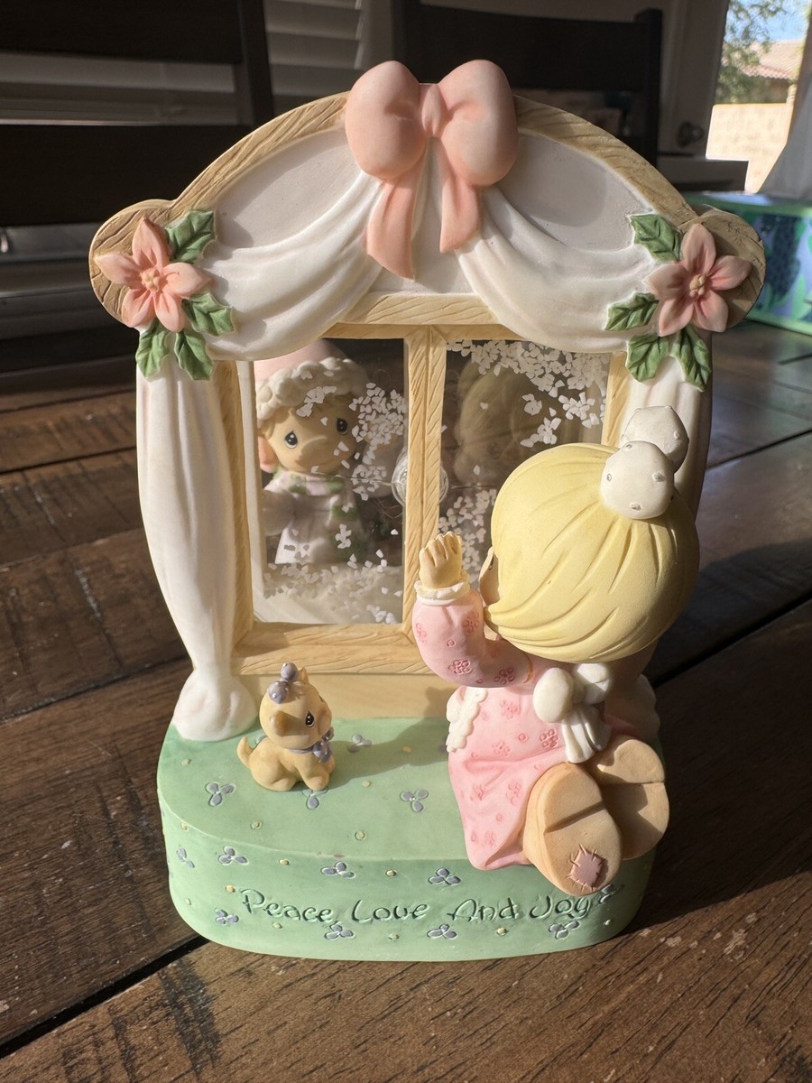 Precious Moments Enesco - Two Girls + Dog / Cat Window Moving Snow