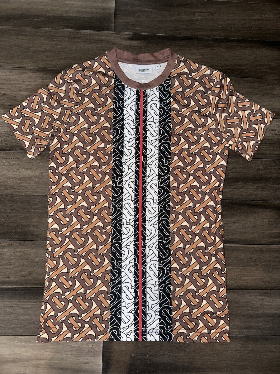 Burberry TB Monogram Logo Graphic Stripe Fitted Size XS TShirt