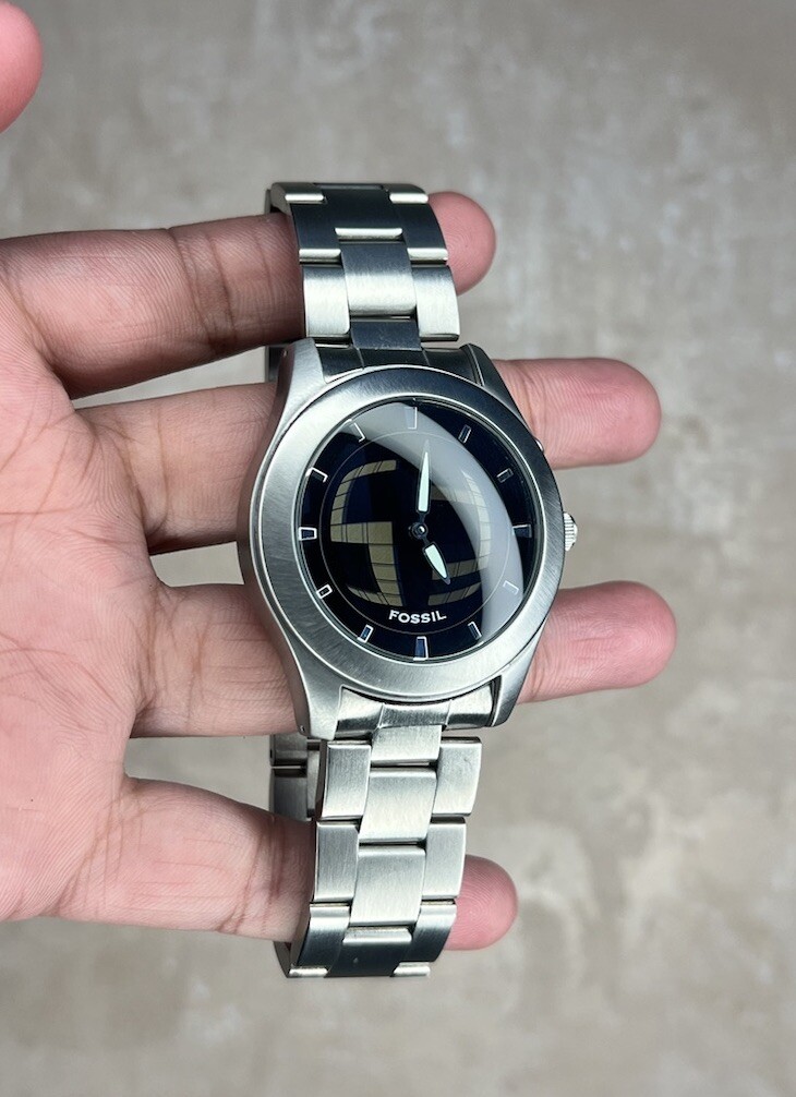 y2k FOSSIL Big Tic JR-8122, Animated Black Watch, Steel Band, Box