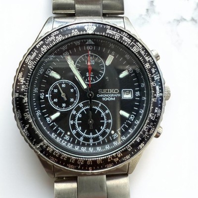 Seiko 7T92-0CF0 Quartz Chronograph Black Mens Watch USED | eBay