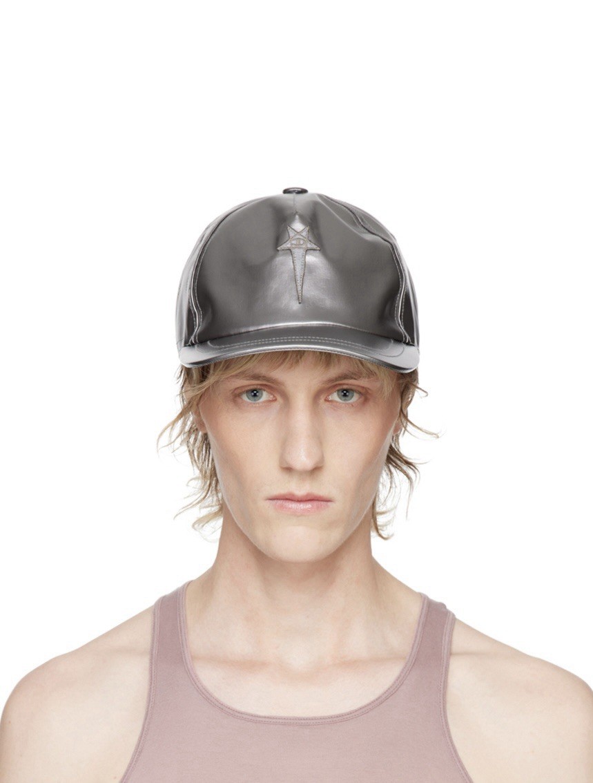 RICK OWENS x CHAMPION Baseball Cap O/S Patched Logo Silver LTD