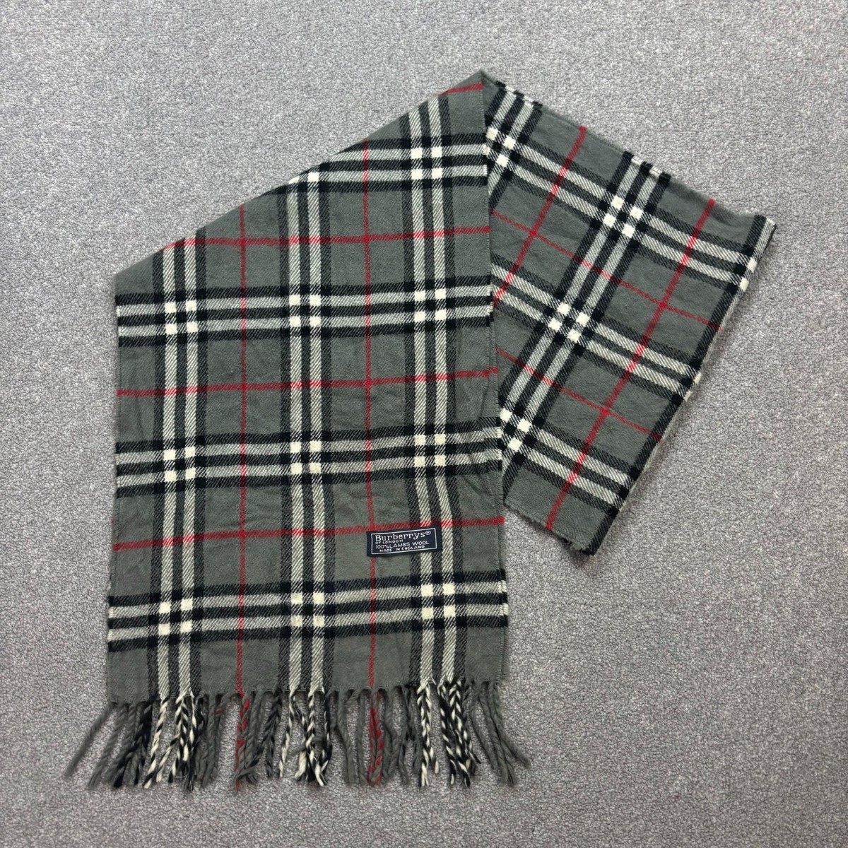 Burberry London Scarf 62x12 Inches Grey 100% Lambswool Made