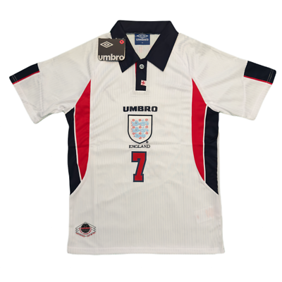 1998 England David Beckham #7 Soccer Jersey Short Sleeve Size M-L