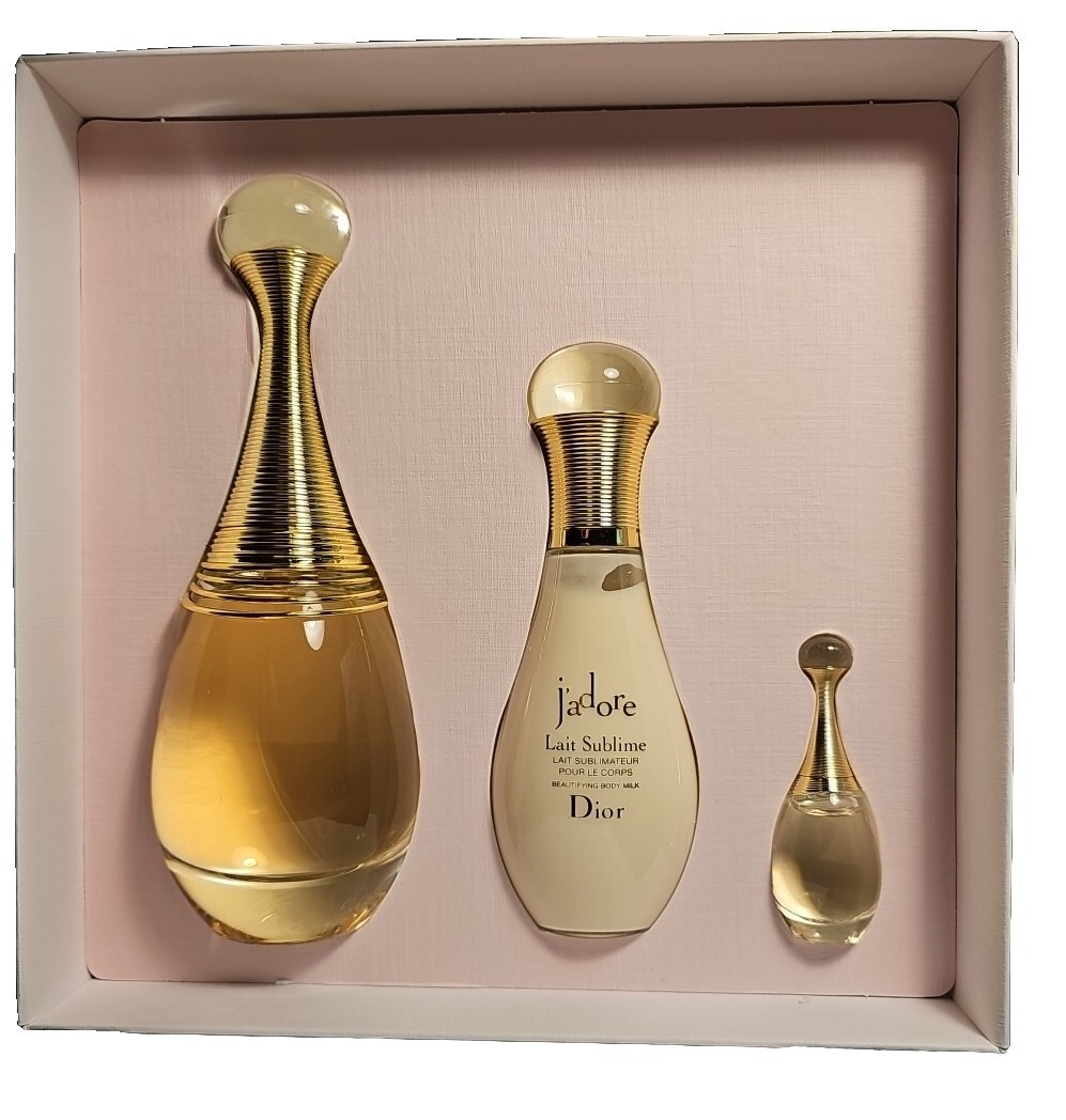 Dior j'adore 3Pc Gift Set 100ml/3.4fl.oz + 5ml Mini Edp Body Milk