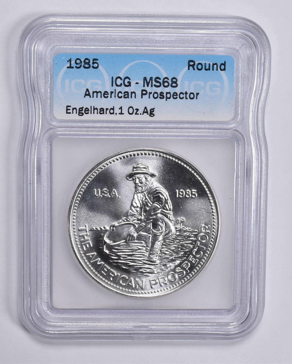 1985 Engelhard American Prospector 1 Troy Oz Silver RoundMS68 ICG