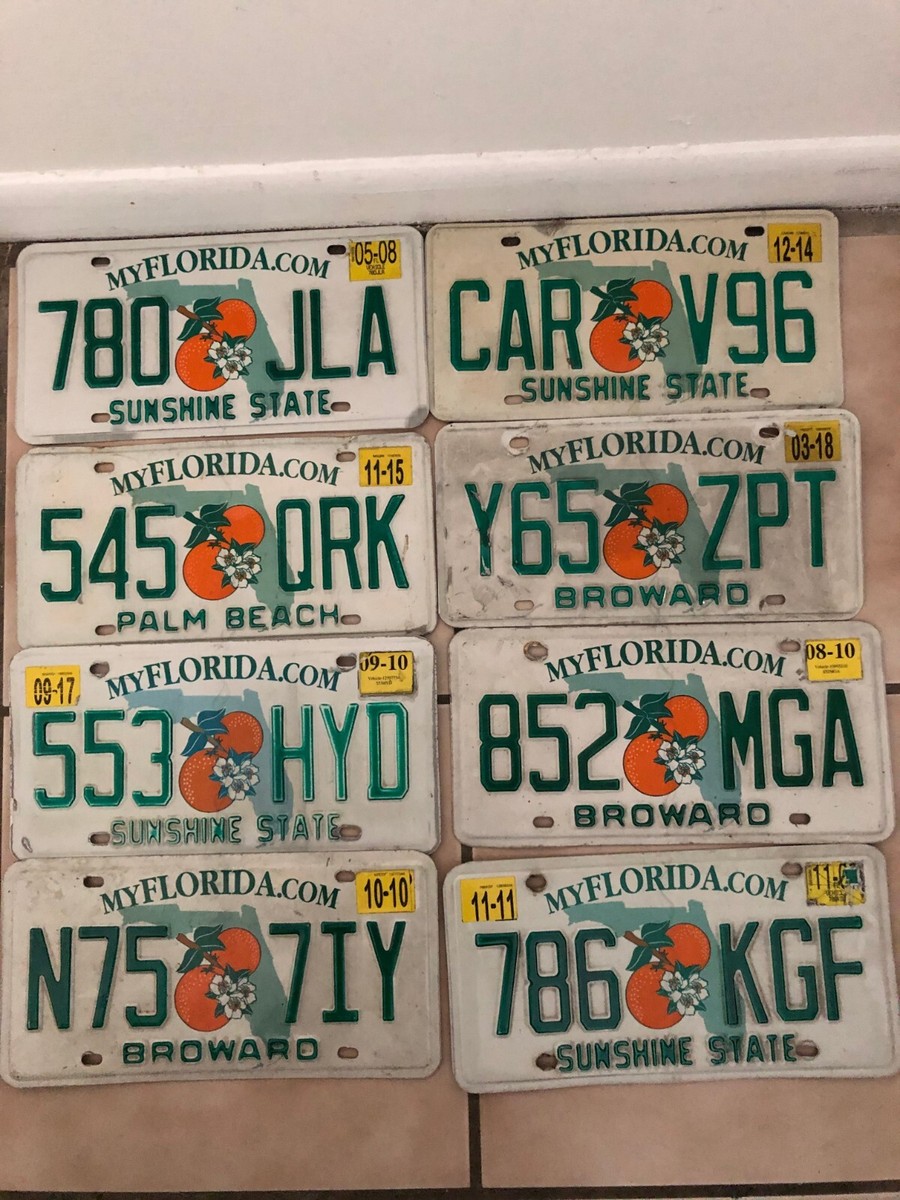 One FLORIDA LICENSE PLATE SUNSHINE STATE/ORANGE RANDOM LETTERS