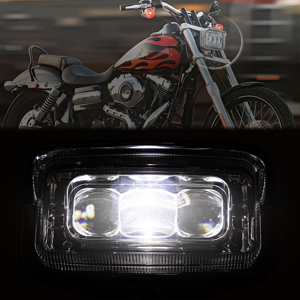Motorcycle Square Vintage 3 LED'S Headlight Headlamp For Harley