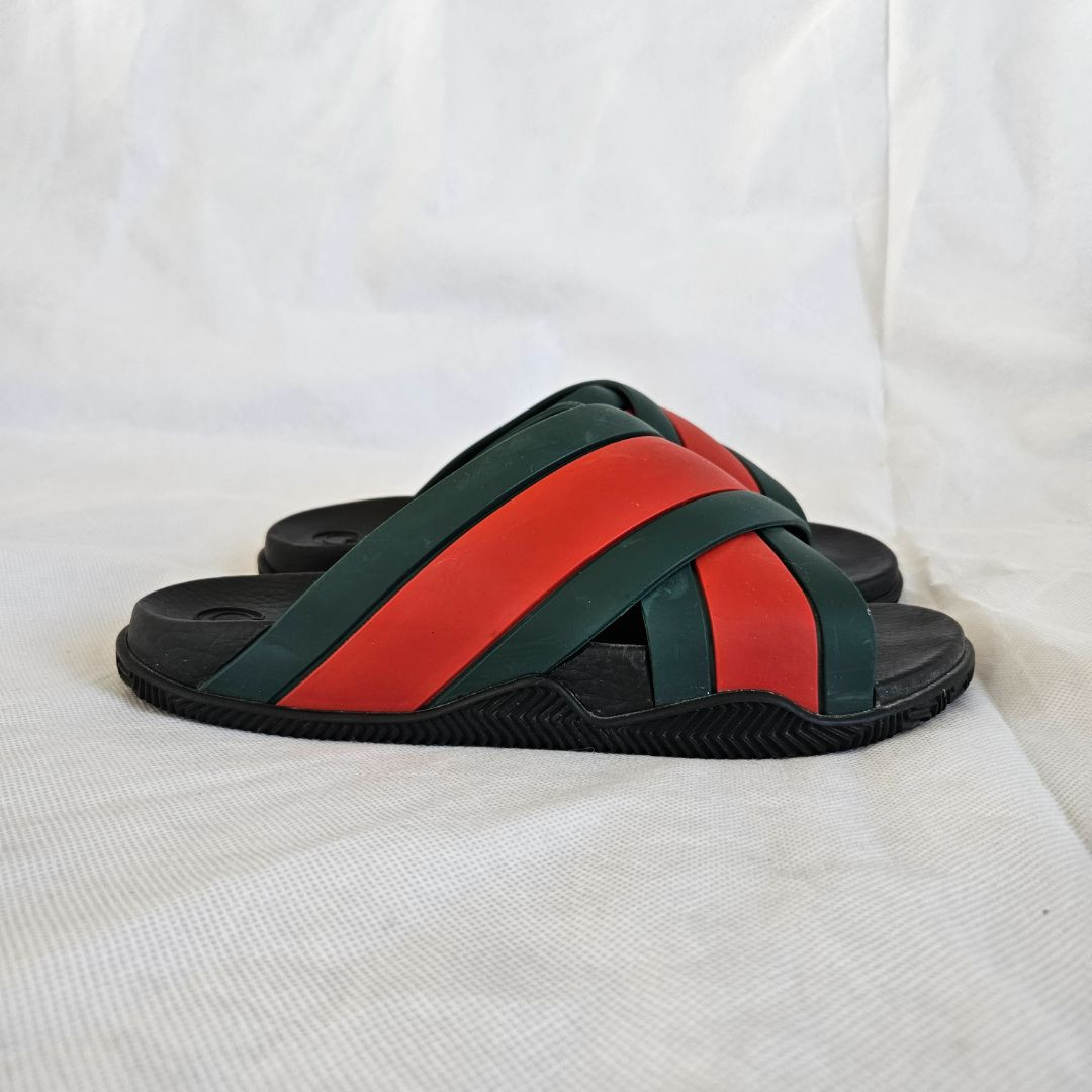 Gucci rubber black, green red criss cross flat sandals, 6 | eBay