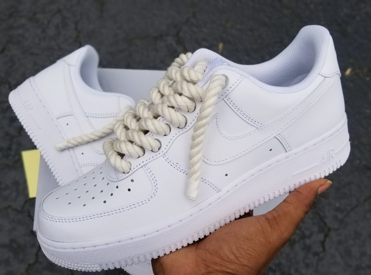Nike Air Force 1 low Triple White Rope Lace Custom Size 8 men | eBay