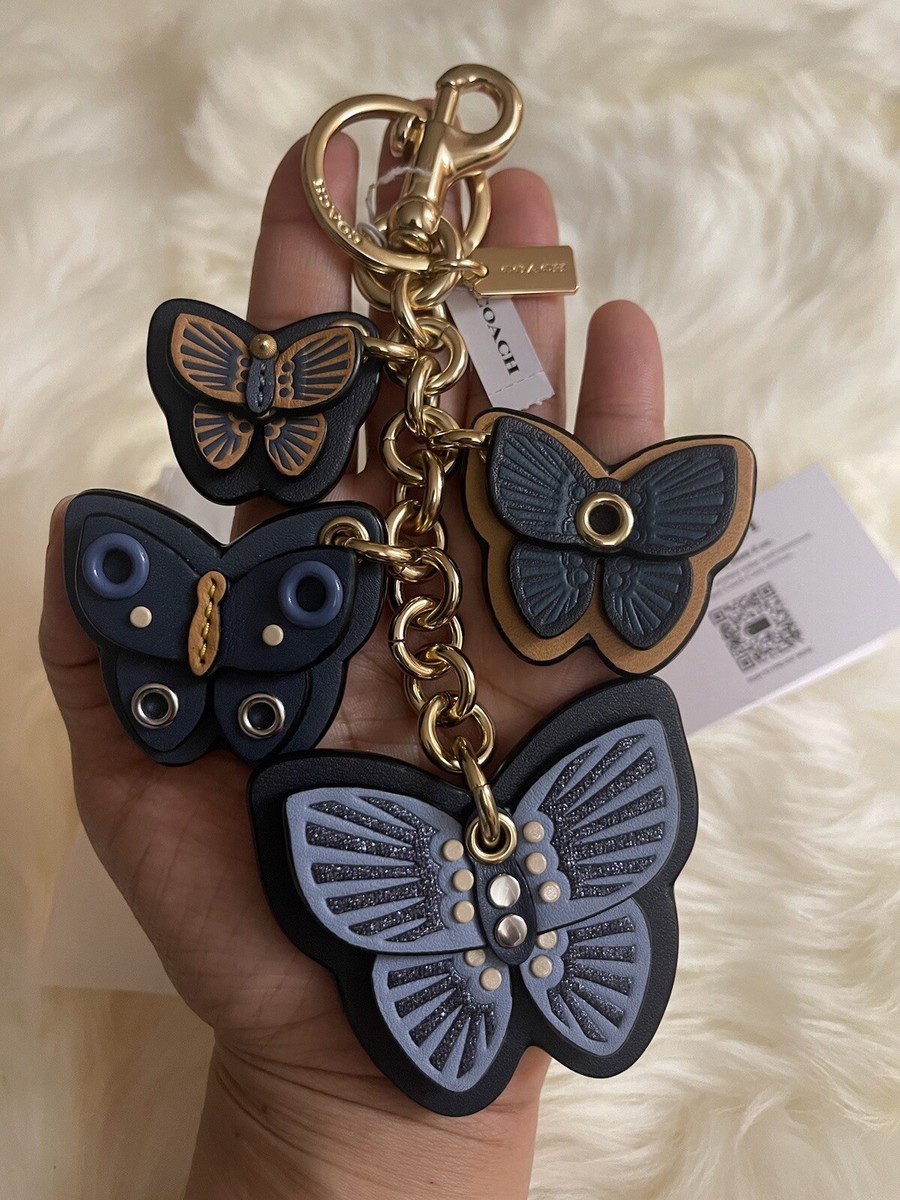 COACH Butterfly Cluster Mix Bag Charm Keychain Gold / Denim Blue