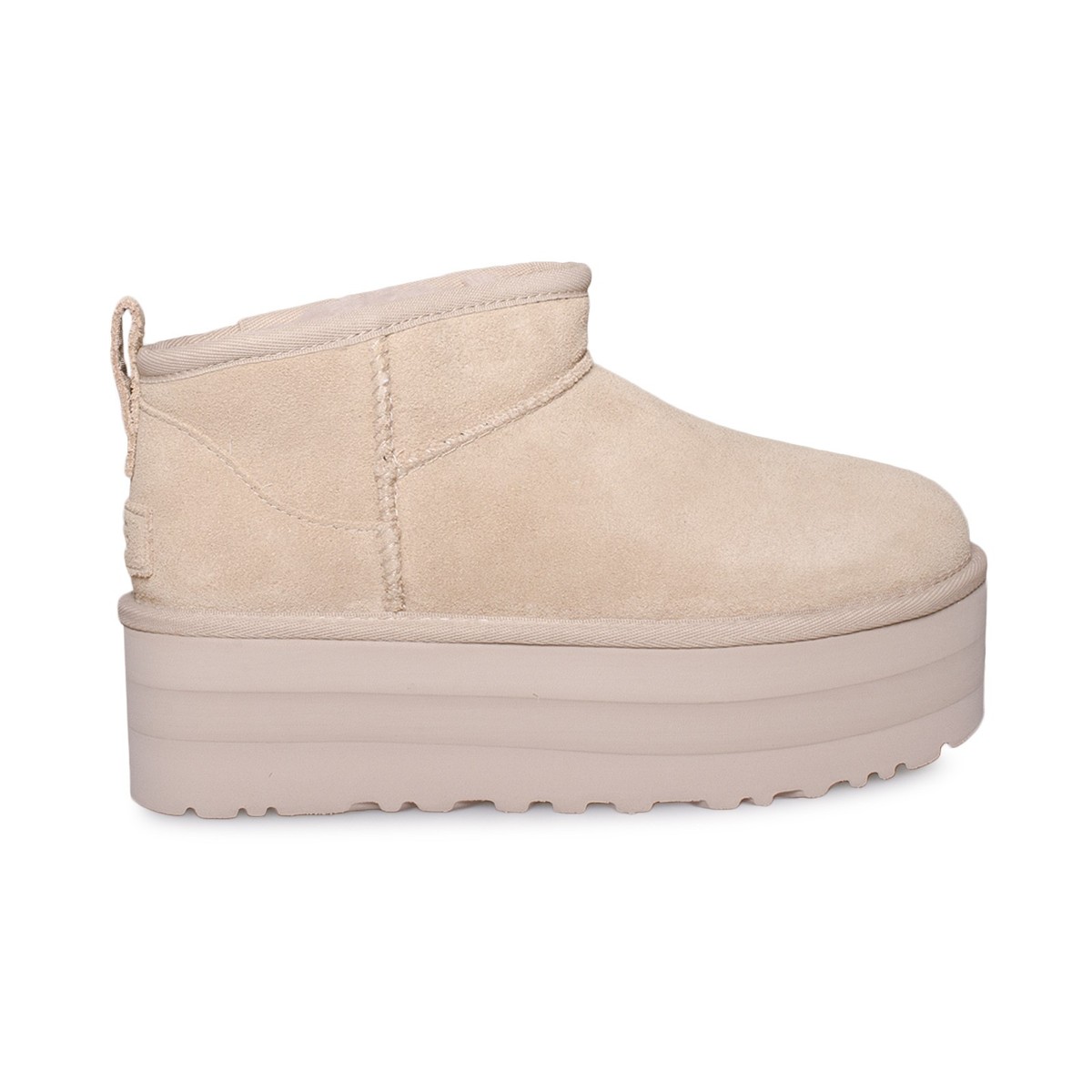 UGG CLASSIC ULTRA MINI PLATFORM DRIFTWOOD FUR SUEDE WOMEN'S BOOTS