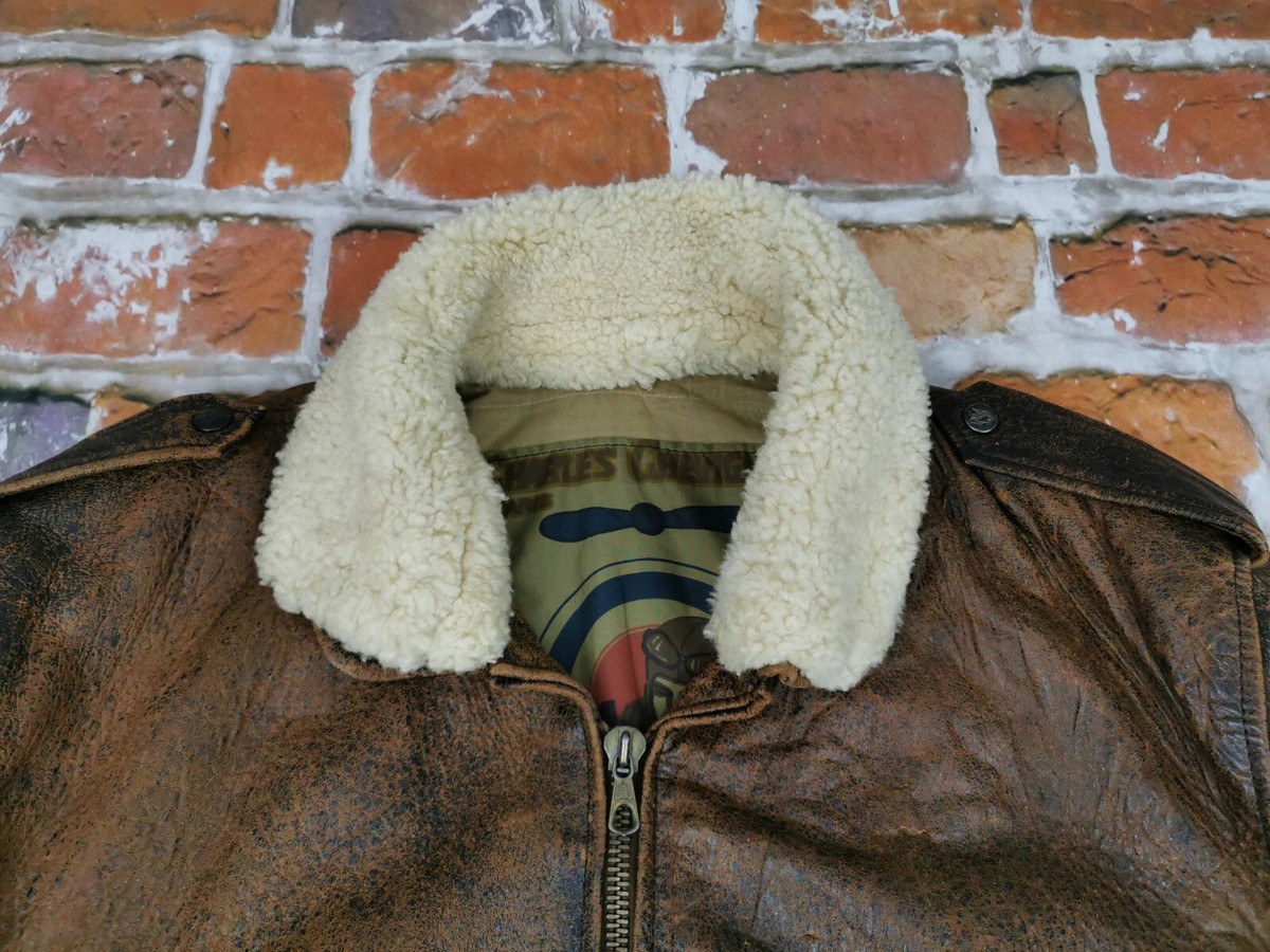 Charles Chevignon Paris Vintage Pilot Leather Jacket Hot Skies Fur