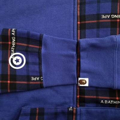 BAPE Crazy Check shark full zip hoodie Blue A Bathing Ape Size M