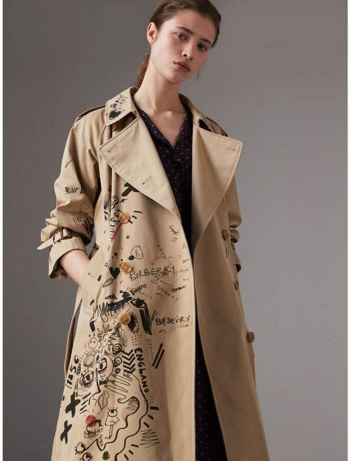 Burberry Women's Sketch Cotton Gabardine Trench Coat - Size UK 4