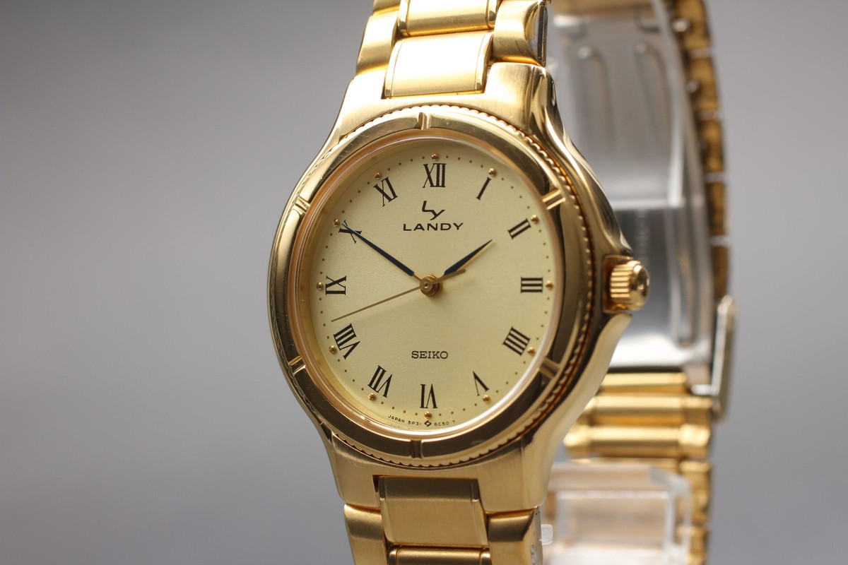 Vintage 1987 N MINT Seiko Landy 5P31-6B10 Gold Round Quartz Mens