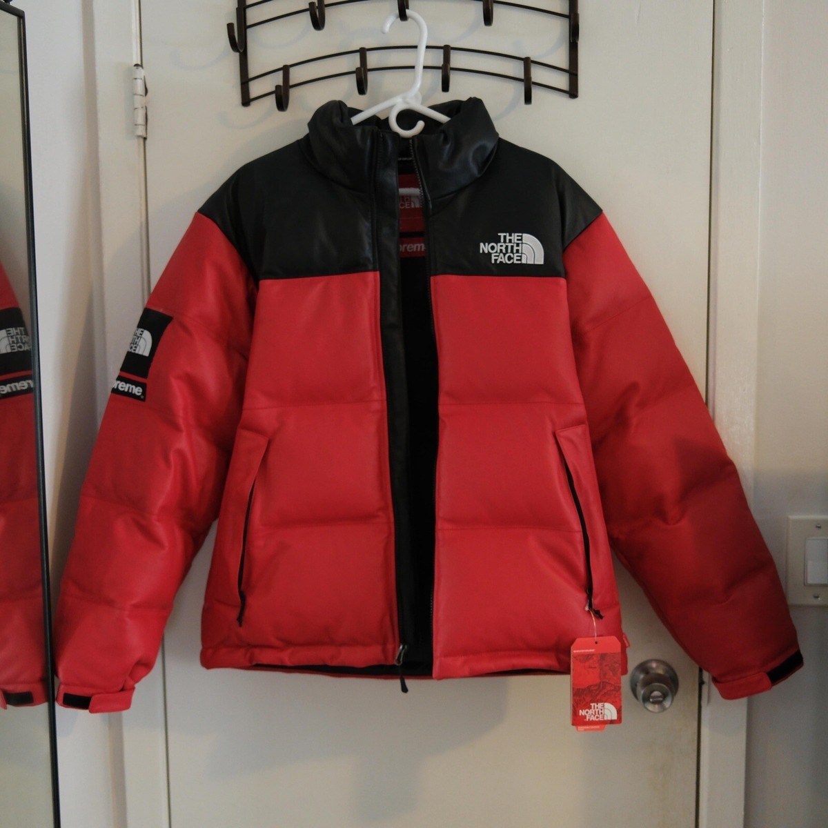 FW17 Supreme x The North Face Red Leather Nuptse Puffer Jacket
