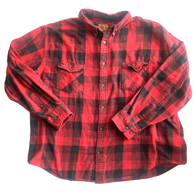 vtg ST JOHNS BAY Red flannel shirt XXL/XXG lt plaid camp work Big