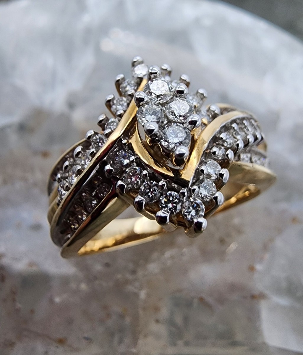 10k .417 Yellow Gold Keepsake .42 ctw Custer Halo Diamond Sz 7