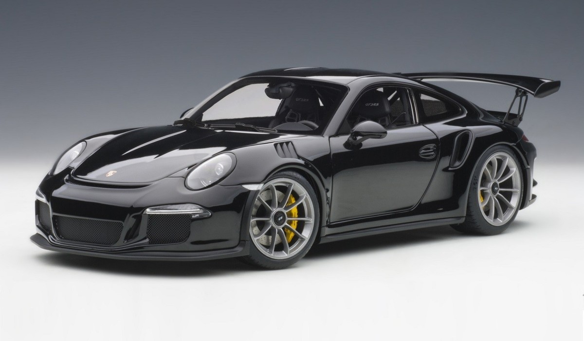 PORSCHE 911 CARRERA GT3 RS (991) GLOSS BLACK SILVER WHEELS 1:18