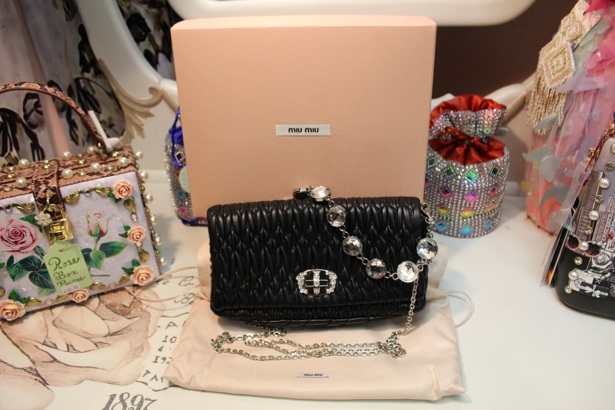 MIU MIU Genuine Iconic Crystal Cloque Nappa leather bag | eBay