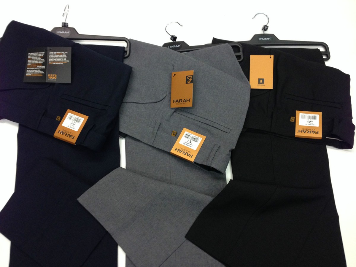 Men's Farah Trousers Navy /Black/Grey/ Oak Mrl Original Hopsack