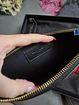 NWT YSL Saint Laurent Rouge Fiesta Calfskin Leather Zip Clutch