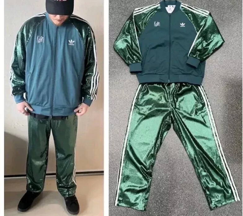 Adidas x Korn Green Sequin Jacket & Pants SET | Size L Track Suit