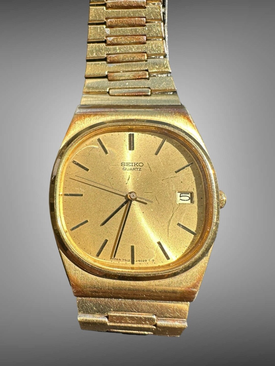 SEIKO 7812-5069 Stainless Steel Gold Tone Watch With Original Band