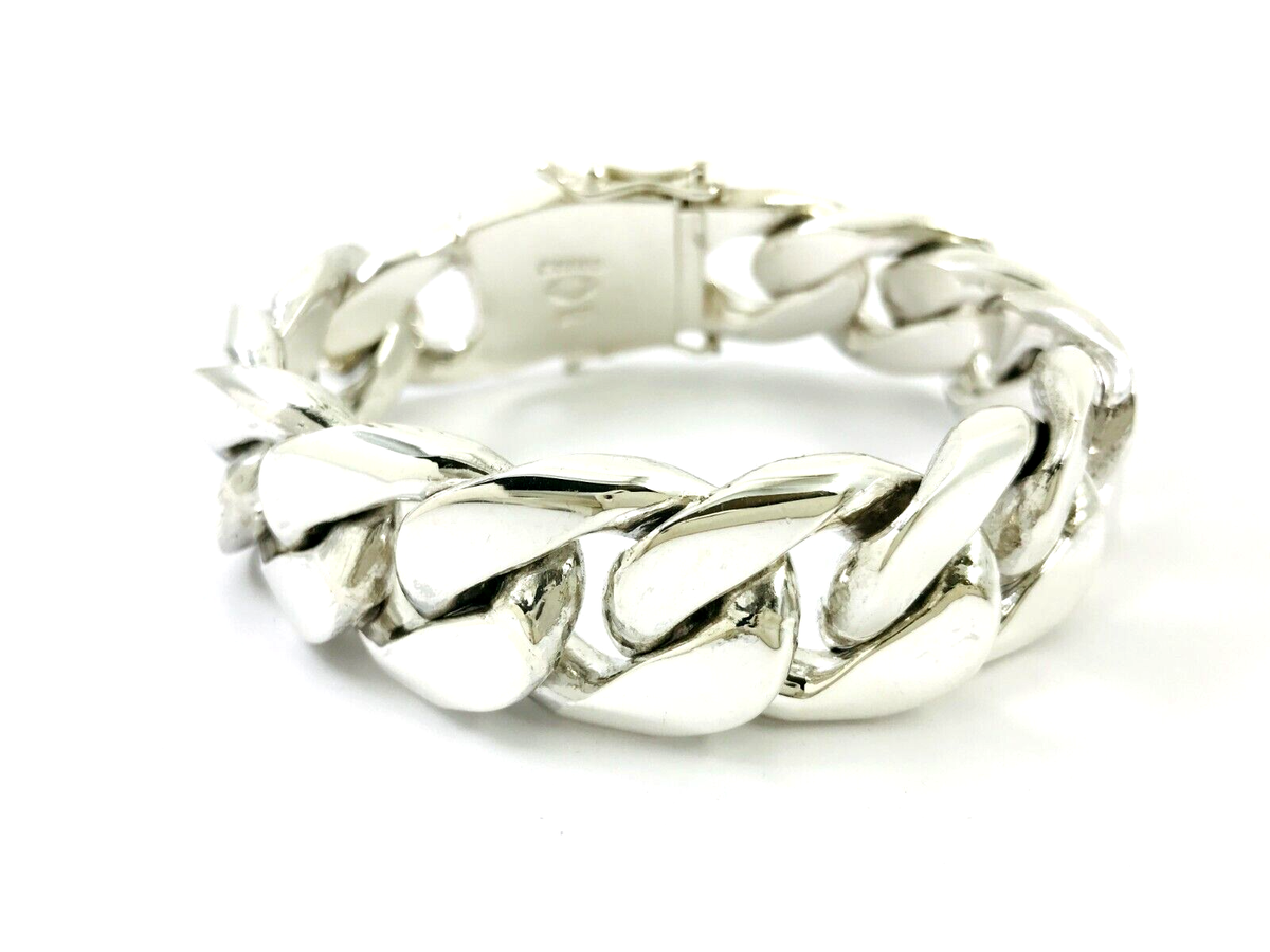 Very Heavy Taxco Mexico 925 Sterling Silver Curb Chain Bracelet. 8