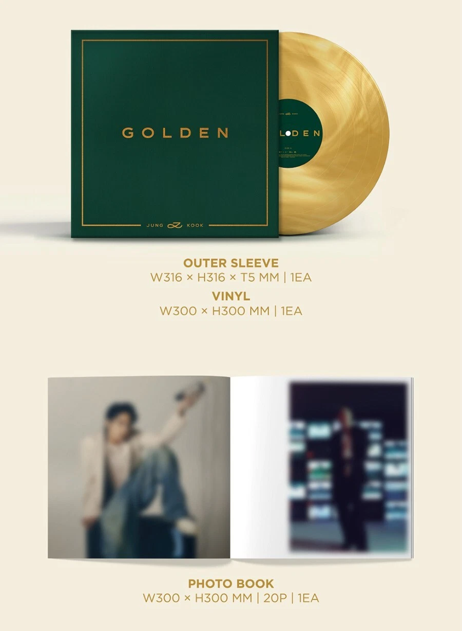 BTS JUNGKOOK GOLDEN Album LP Ver./Vinyl+Photo Book+2 Post Card+