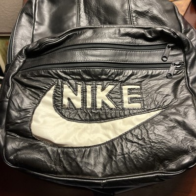Vintage 80s/90s Genuine Leather Nike Backpack Black W/ White