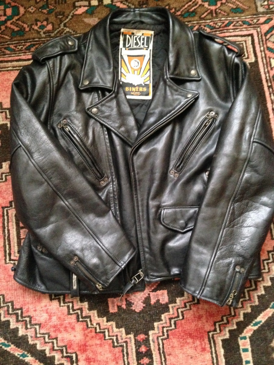 Diesel Black Leather Jacket Motorcycle Flying Cougar Jacket