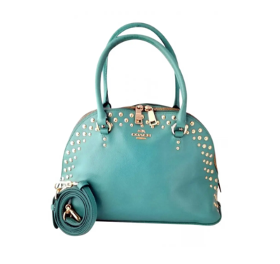 Coach MEDIUM F35216 Sierra Turquoise Blue Studded Leather Top Zip