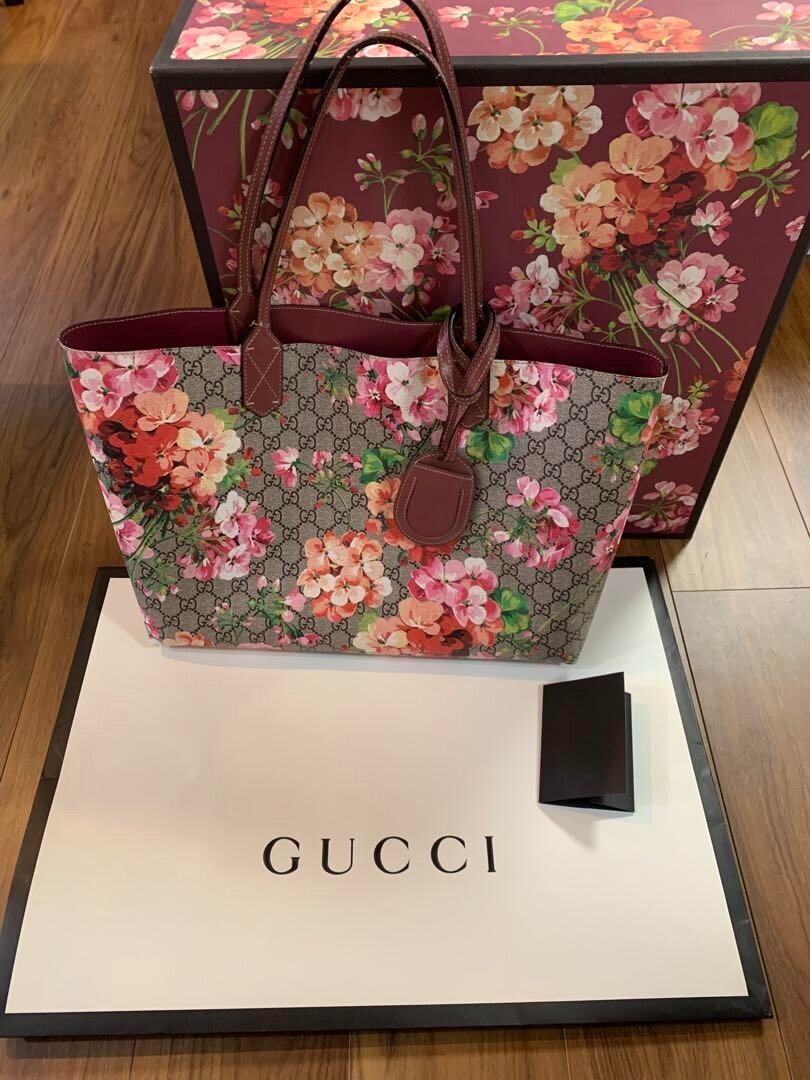 Gucci Floral Reversible Blooms Flower Multicolor Tote Bag Damaged
