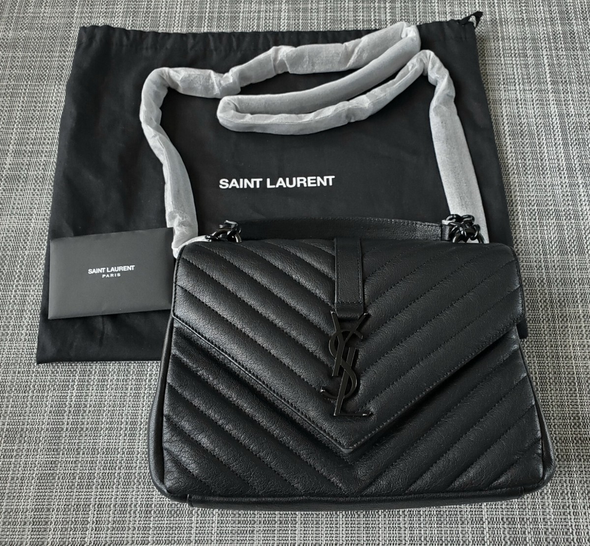 YSL Yves Saint Laurent medium college leather bag purse all black
