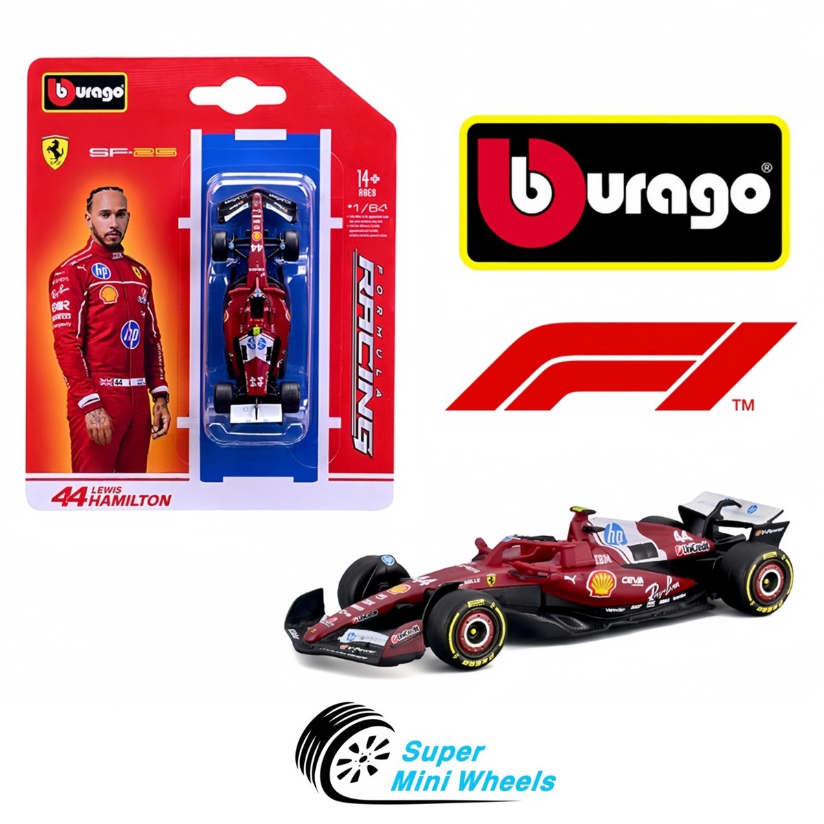 Bburago 1:64 F1 2025 Ferrari SF-25 #44 Lewis Hamilton – 18-56801LH