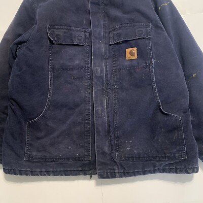Vintage Carhartt Chore Jacket Navy Blue Mens Size XL C26 MDT