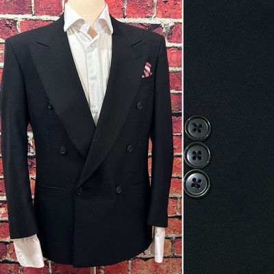 NINO CERRUTI MENS DOUBLE BREASTED BLAZER SIZE 38S BLACK SHORT PEAK