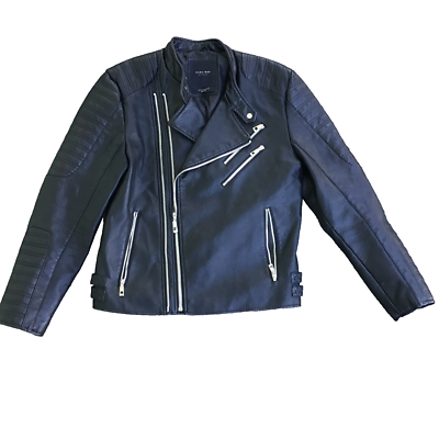 Zara Genuine Leather Biker XL Jacet Black Men Motorcycle Moto | eBay