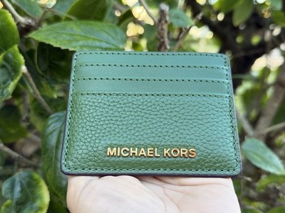 MICHAEL KORS JET SET TRAVEL CARD HOLDER LEATHER WALLET FERN GREEN