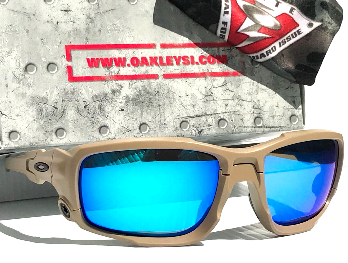 NEW Oakley SI SHOCKTUBE Terrain Tan POLARIZED Galaxy Blue Lens