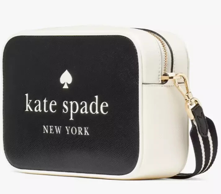 Kate Spade Oh Snap Black & White Leather Crossbody Bag KH756 Purse