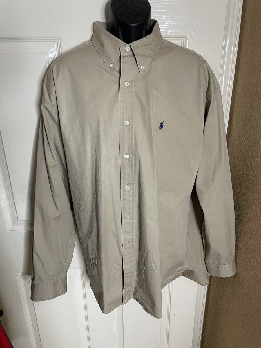 Polo Ralph Lauren BLAKE Vintage Tan Shirt Mens Size XXL Blue PONY